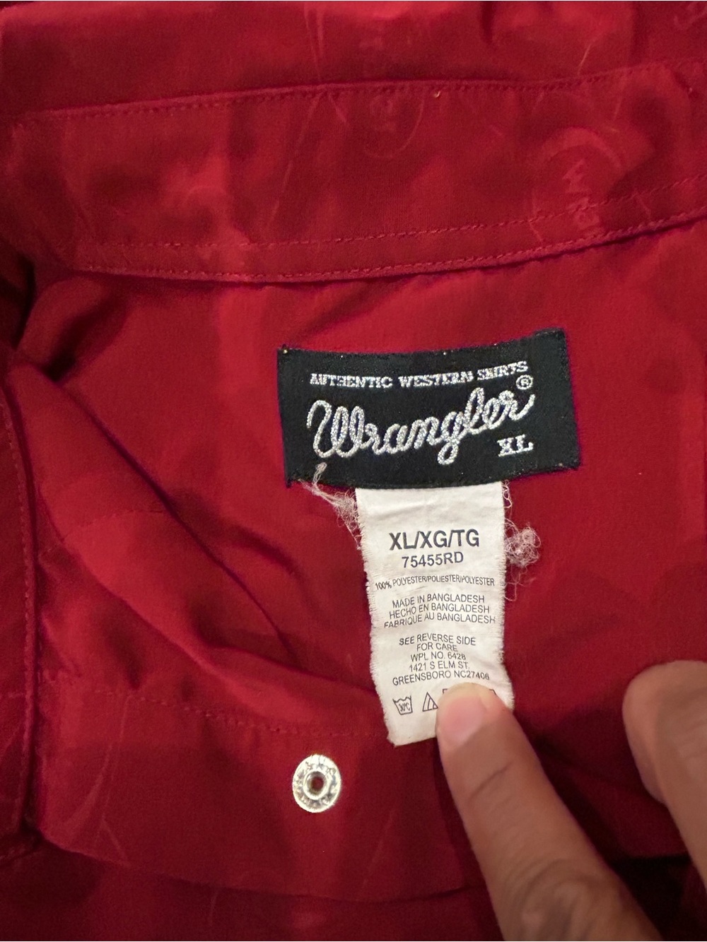 Vintage‎ Wrangler Pearl Snap Western Shirt Mens XL Red Monogram Jacquard Cowboy - Picture 7 of 8